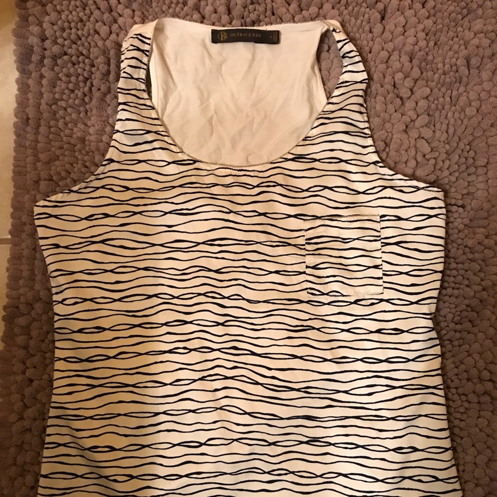 Satin front ivory tank with navy detail